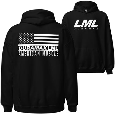 LML Duramax Hoodie, Diesel Truck American Flag Sweatshirt-In-Black-From Aggressive Thread
